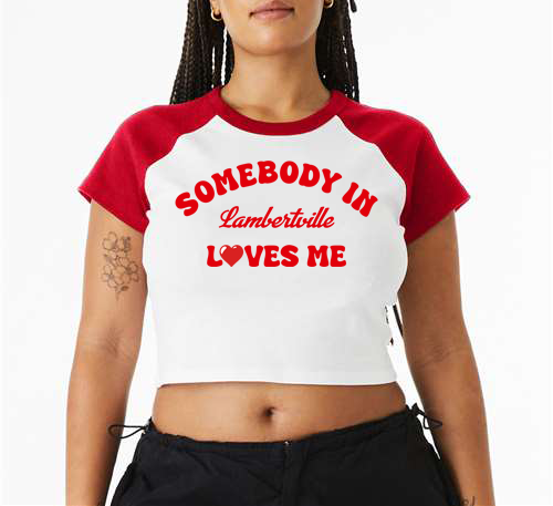 "Somebody Loves Me" Micro Rib Raglan Baby Tee (Lambertville)