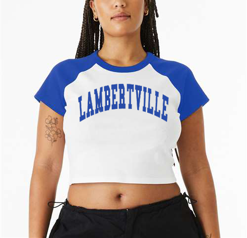 "Lambertville" Arc Logo Micro Rib Raglan Baby Tee Royal Blue