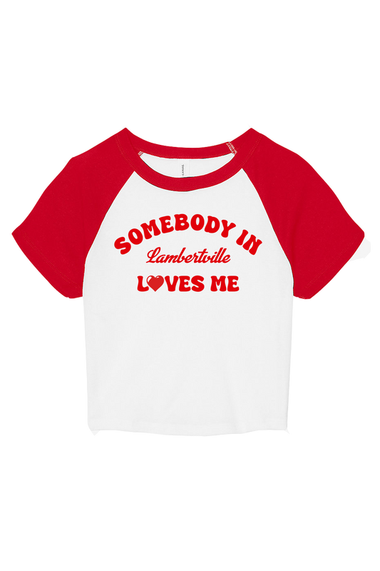 "Somebody Loves Me" Micro Rib Raglan Baby Tee (Lambertville)